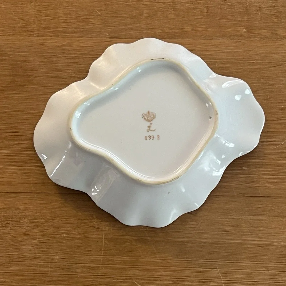 Vintage Lefton Hand Painted Floral Porcelain Trinket Dish Gold Trim‎ Japan